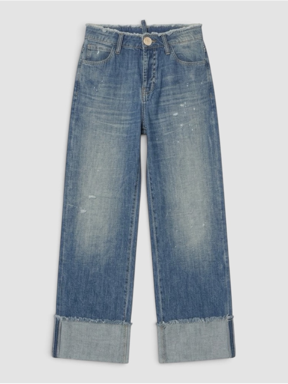 Maurizio Massimino Jeans Womens 40 US 4-6 Blue Wide Leg Raw Edge Cuff Made Italy